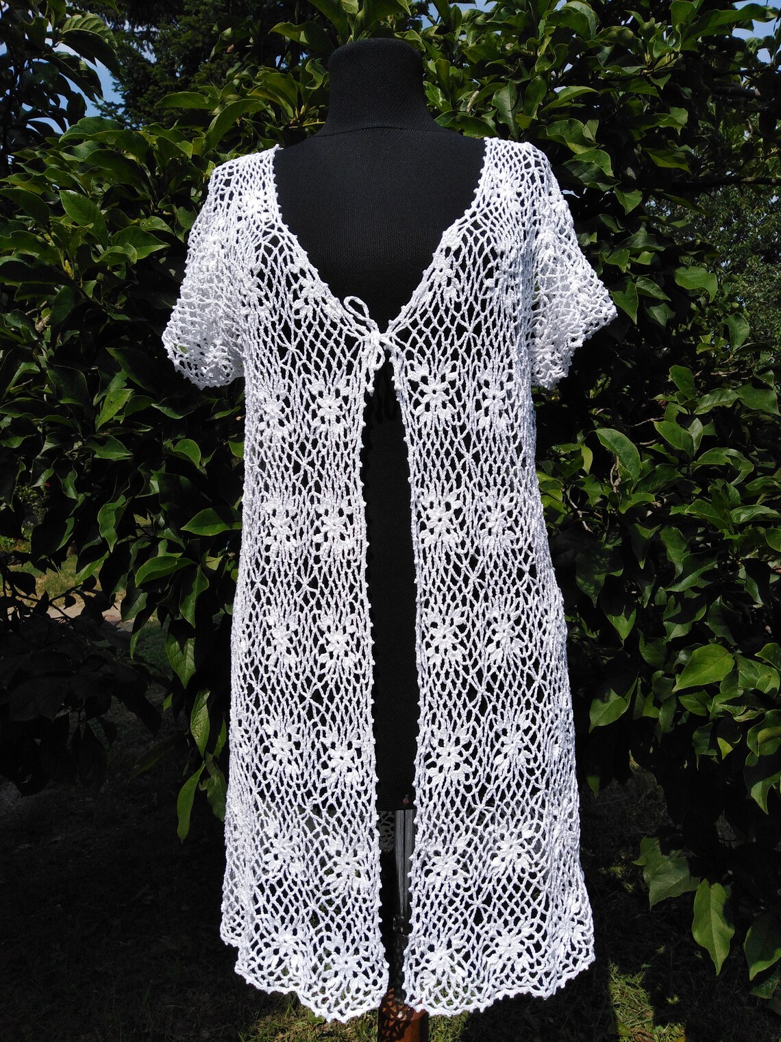 WHite long crochet vest plus size clothing Etsy