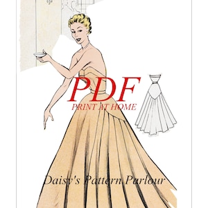 6421 PDF Vintage Schnittmuster Kleid Ballkleid Sz 14 bis 24 Full Size Abend Eclair Coupe Paris Daisys Schnittmuster Salon 1940 1950 Hochzeit
