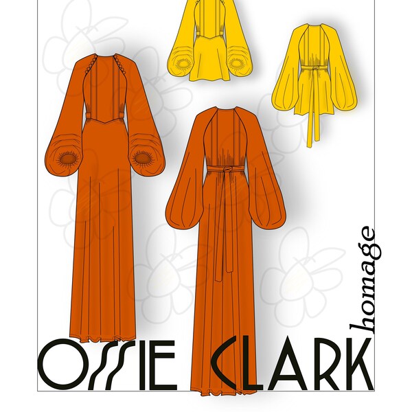 MOTIF DE COUTURE vintage 6636 Ossie Clark robe à manches Bishop des années 1960 des années 1970, option tunique, plus les tailles 8 à 22