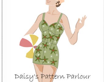 Plus Size Sewing Pattern Vintage Swimsuit Beachwear Swimwear Bathing Suit 1950 PDF Instant Download Daisys Pattern Parlour 1950s