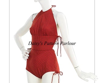 Vintage patrón de costura traje de baño bañista nadar Daisys patrón salón más cualquier tamaño 1940 McCardell Beach Wear Natación