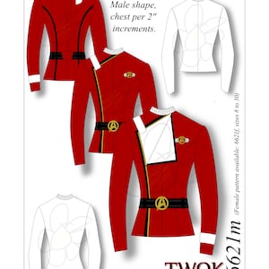 6621m Male Shape PDF Star Trek Sewing Pattern TOS Captain Tunic Uniform TWOK Wrath of Khan Cosplay Comic Con Chest Sizes 34in - 60in inc