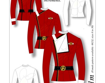 6621m Male Shape PDF Star Trek Sewing Pattern TOS Captain Tunic Uniform TWOK Wrath of Khan Cosplay Comic Con Chest Sizes 34in - 60in inc