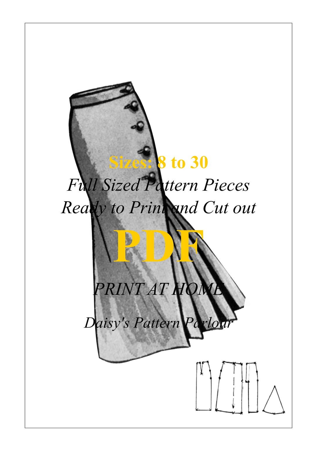 5259 PDF Eclair Coupe Sewing Pattern Skirt With Godet Button Side 50s ...