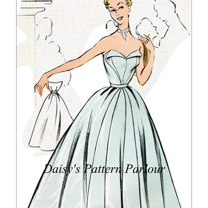 Vintage Sewing Pattern Dress Ball Gown Evening Eclair Coupe Paris Plus Any Size Daisys Pattern Parlour 1940 1950 Wedding Prom