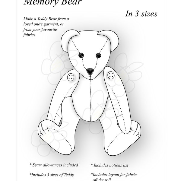 6629 Memory Bear Sewing Pattern Teddy Keepsake Peluche articulée