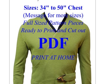 0215 Male Shape PDF Star Trek Sewing Pattern TOS Captain Tunic Uniform TWOK Wrath of Khan Cosplay Comic Con Chest Sizes 34in - 50in inc