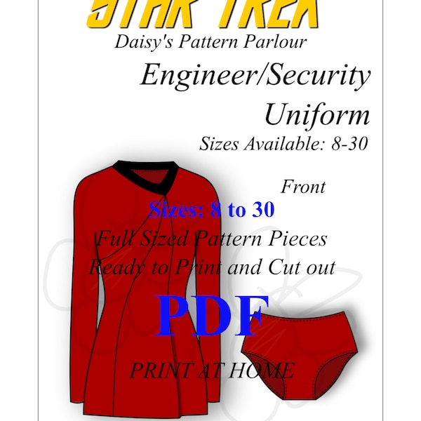 6627 PDF Star Trek Sewing Pattern TOS Eng Security Dress Uniform Cosplay Comic Con Fancy
