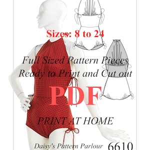 6627 PDF Claire McCardell Sewing Pattern Sizes 8 to 24 Swimsuit Bather Costume Beach Suit Halter Vintage Style