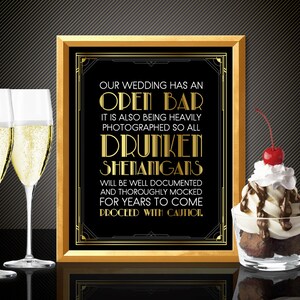 Great Gatsby party decorations, gatsby art deco, great gatsby Open bar sign, Roaring 20s party decorations, gatsby wedding decorations,