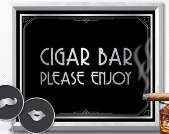 CIGAR BAR SIGN, cigar bar, Great Gatsby decorations, art deco cigar bar sign, 1920s cigar bar sign, roaring 20s cigar bar sign, party, table