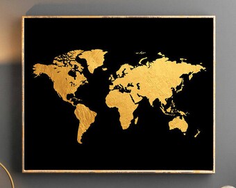 Gold world map world map wall art gold world map poster golden world map watercolor wallpaper large world map watercolor map gold map travel