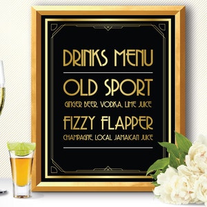 DRINKS MENU, drink menu, Gatsby drinks menu, art deco drinks menu, custom drinks menu, cocktail drinks menu, bar drink menu, drink menu sign