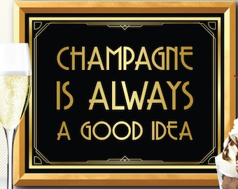 Champagne sign, bar champagne sign, alcohol sign, art deco champagne, great gatsby champagne, gold champagne sign, bar sign, bar decorations