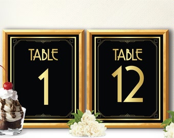 Art Deco Tischnummern, Great Gatsby Tischnummern, Hochzeit Tischnummern, Tischnummern 1-12, Art Deco, Great Gatsby