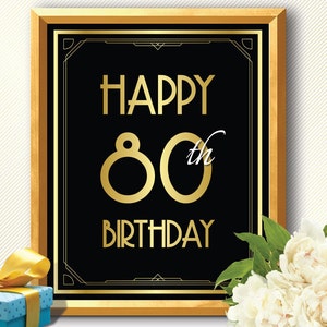 Happy 80th birthday, 80th birthday decoration, 80th birthday, 80th birthday card, great gatsby birthday, art deco birthday, happy birthday