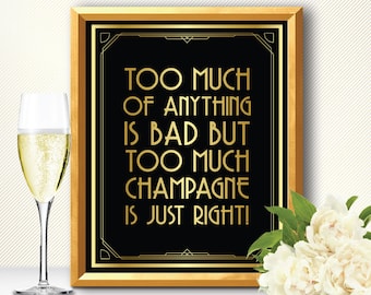 Champagne sign, bar champagne sign, alcohol sign, art deco champagne, great gatsby champagne, gold champagne sign, bar sign, bar decorations