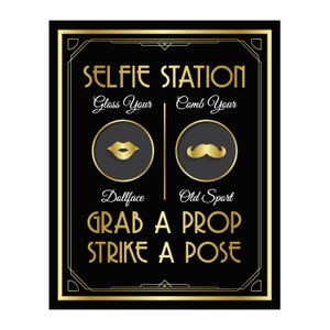Photo booth, photo booth sign, selfie station sign, grab a prop and strike a pose sign, art deco photo booth, great gatsby photo booth sign image 2