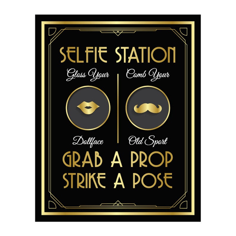 Photo booth, photo booth sign, selfie station sign, grab a prop and strike a pose sign, art deco photo booth, great gatsby photo booth sign image 2