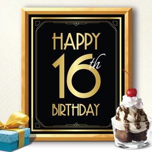 Alles Gute zum 16. Geburtstag, 16.Geburtstag Dekoration, 16.Geburtstag, 16.Geburtstagskarte, großer Gatsby Geburtstag, Art-Deco-Geburtstag, alles Gute zum Geburtstag