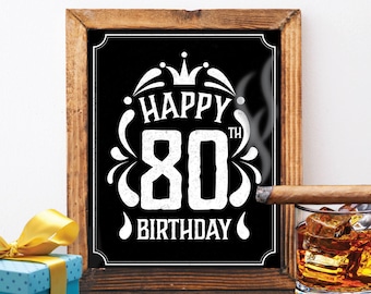 Happy 80th birthday decoration 80 th birthday 80 birthday card vintage birthday chalkboard birthday jack daniels cheers to 80 years