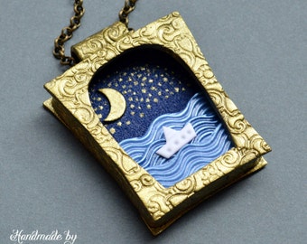 Celestial Sea necklace Inspirational women gift Sea pendant Sea jewelry Blue necklace 3D necklace Polymer clay jewelry Unusual necklace