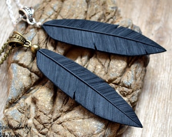 Black necklace Black jewelry Feather necklace Feather jewelry Raven necklace Raven jewelry Gothic necklace Gothic jewelry Halloween jewelry