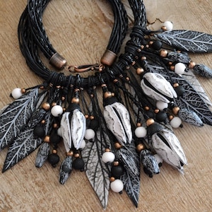 Statement necklace Boho wedding jewelry Black and white jewelry Chunky necklace Polymer clay jewelry for women Gift for her Fashion necklace image 1