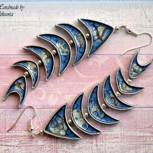 Dark blue and silver fish earrings Celestial Statement jewelry for women Nautical earrings Polymer clay jewelry gift Zodiac jewelry Pisces image 2