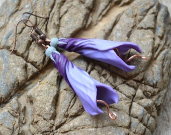 Purple Lilac flower earrings Statement jewelry for women Long dangle earrings Floral earrings Polymer clay jewelry Gift for wife Girlfriend