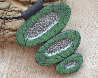 Green pendant Green necklace Statement necklace Statement pendant Large necklace Large pendant Polymer clay jewelry Gift Inspirational