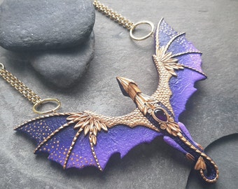 Purple dragon necklace with amethyst