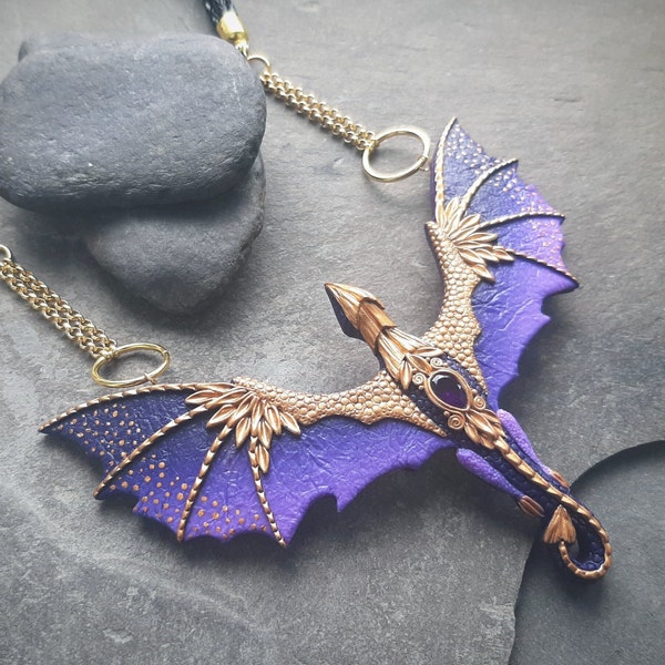Collier dragon violet avec améthyste