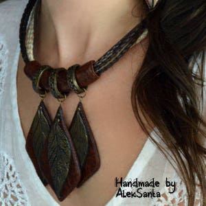 Statement jewelry set Necklace and earings Polymer clay jewelry for women Brown jewelry Earth tone Autumn leaves Autumn jewelry Fall leaves image 5