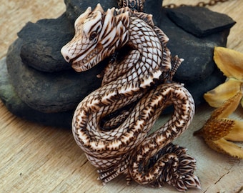 Dragon pendant Animal Polymer clay jewelry Dragon necklace Ivory dragon Large pendant Jewelry Dragon jewelry Fairytale gift Inspirational