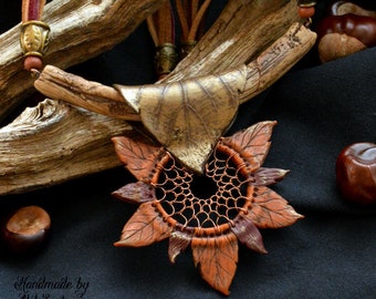 Inspirational Women gift Fall leaf necklace Burnt orange necklace Autumn jewelry Dream catcher jewelry Polymer clay jewelry Fall
