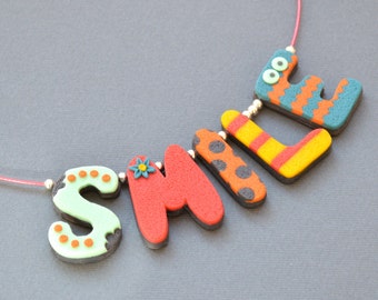 Inspirational Smile necklace Bright necklace Summer necklace Funny necklace Cute necklace Cute jewelry Multicolor necklace Letter necklace