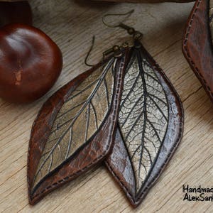 Statement jewelry set Necklace and earings Polymer clay jewelry for women Brown jewelry Earth tone Autumn leaves Autumn jewelry Fall leaves image 9