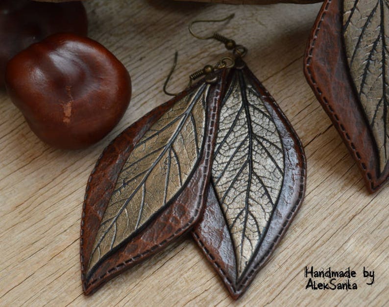 Statement jewelry set Necklace and earings Polymer clay jewelry for women Brown jewelry Earth tone Autumn leaves Autumn jewelry Fall leaves image 9