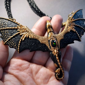 Black dragon necklace with opal image 3