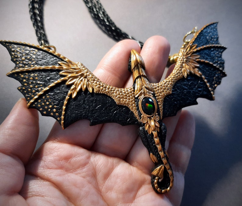 Black dragon necklace with opal image 3