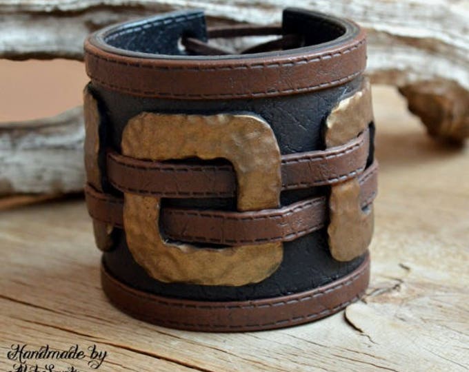 Blinged Out Cross on Brown Leather Cuff Bracelet - Etsy
