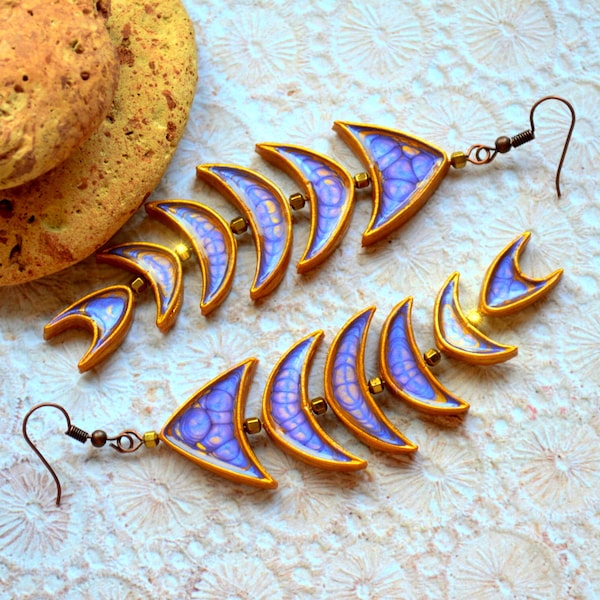 Nautical Sea Statement Fairytale Purple & Gold Fish Earrings - Sparkling Zodiac Pisces Jewelry Girlfriend Gift