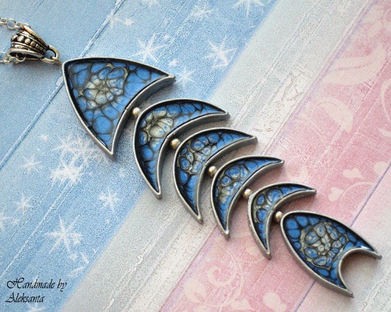 Celestial fish pendant necklace Dark blue and silver statement jewelry Mother gift for her Unique nautical necklace Something blue