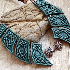 Green Celtic polymer clay necklace necklace Bib necklace Polymer clay jewelry Statement Elven Celtic necklace Fairytale gift for her