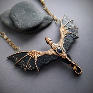 Black dragon necklace with opal