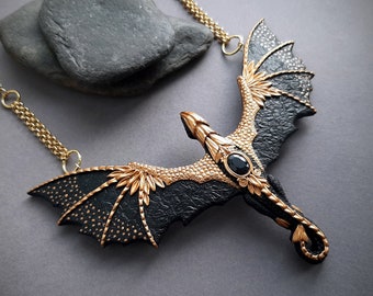 Black dragon necklace with opal