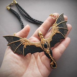 Black dragon necklace with opal image 5