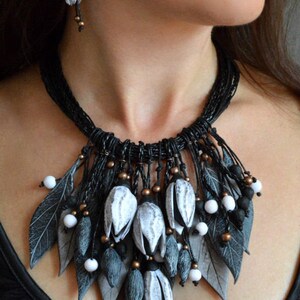 Statement necklace Boho wedding jewelry Black and white jewelry Chunky necklace Polymer clay jewelry for women Gift for her Fashion necklace image 10