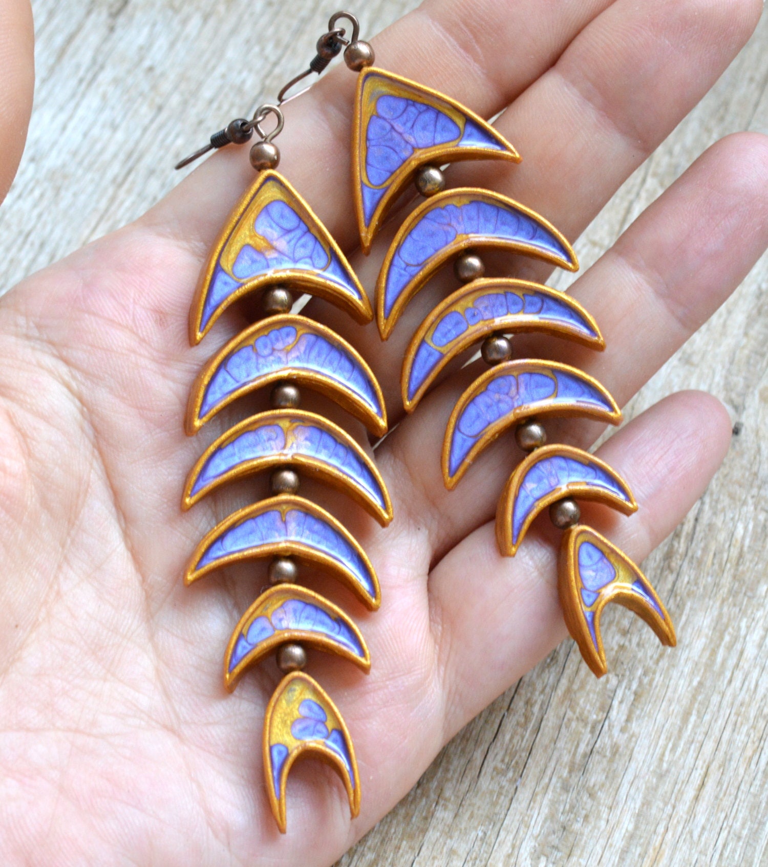Purple and Gold Fish Earrings Polymer Clay Jewelry for Women Etsy